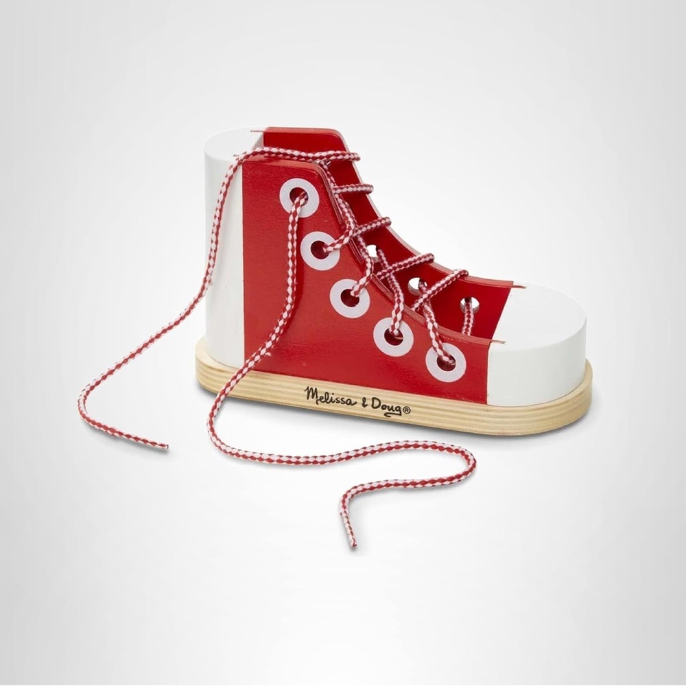 Melissa & Doug Red and White Kids Shoe Lacing Sneaker, set of 2